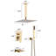 Système de douche 10 po avec recherche de pluie, or brossé, acier inoxydable, équilibré, 3 interchangeables, fixation murale dissimulant, grappling
