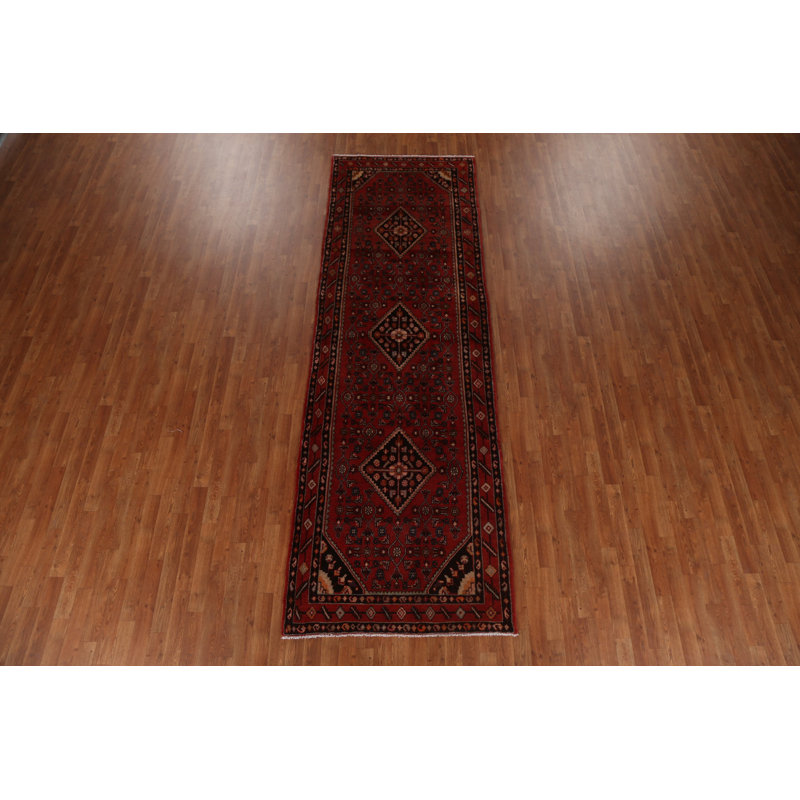 Geometric Red  Traditional Runner Rug 4x12