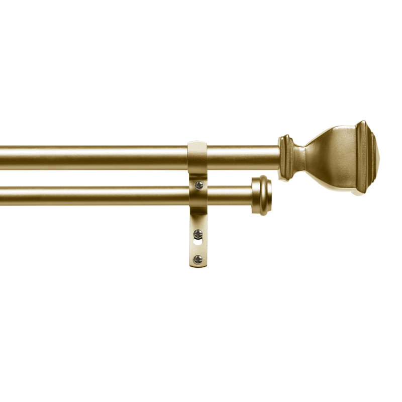 Gold Adjustable Double Curtain Rod with Carved Finials, 36"-72"