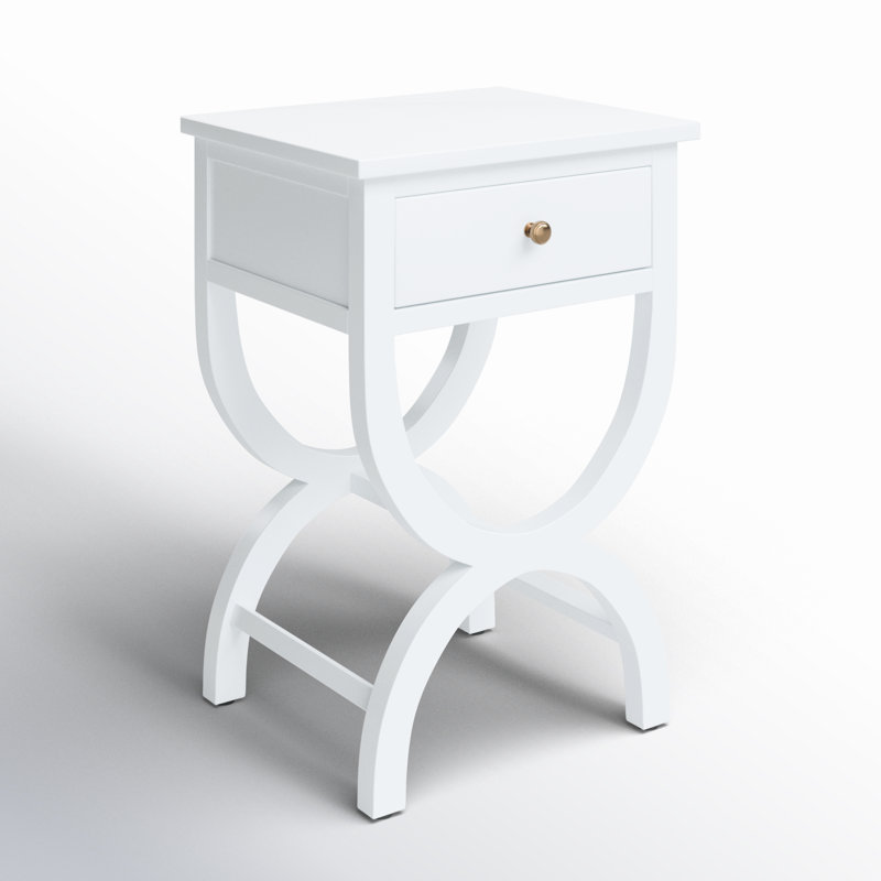 Floris Solid Wood End Table with Storage, Off White