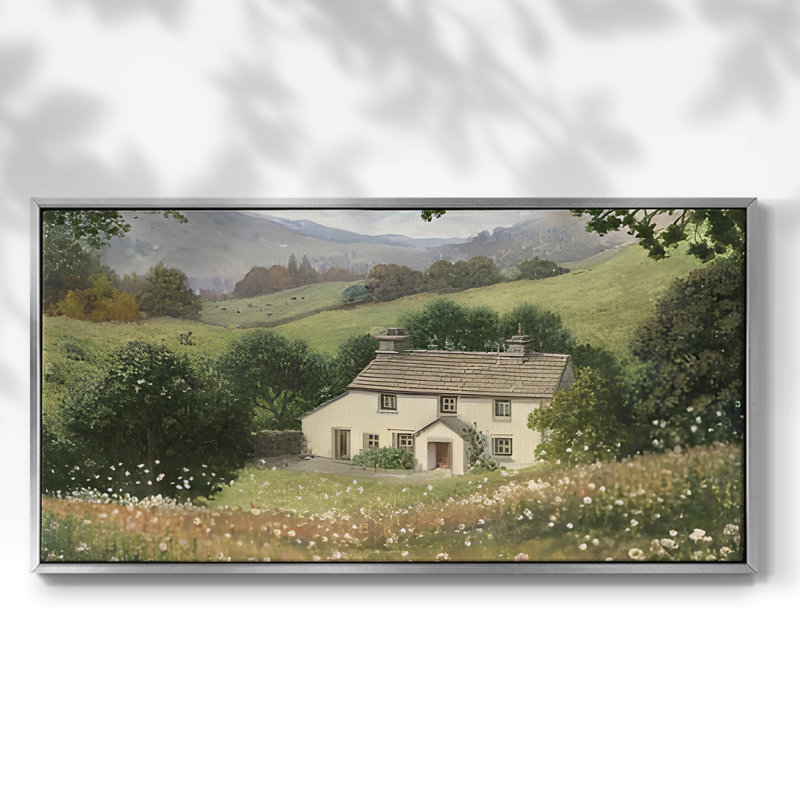 «Landscape Series» -CCCCLIXIX- Toile tendue avec châssis tendue, prête à être accrochée, H 17 po x l 33 po, Argent argent