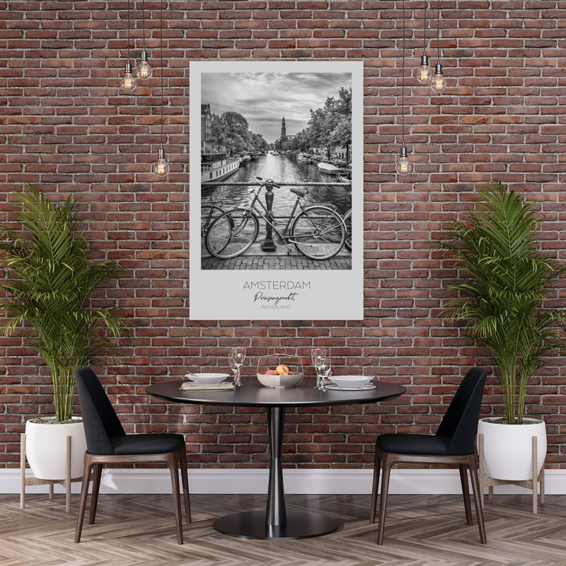 «Vélo surplombant la ville de Prinsengracht», art mural contemporain abstrait, reproduction d'art, 60" H x 40" W
