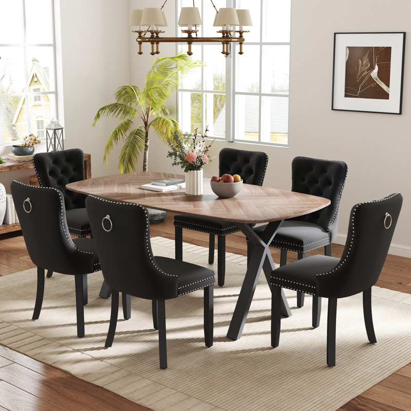 Rectangle Dining Set with Tufted Dining Chair, Black, 29.5"H x 71"L x 35.4"W
