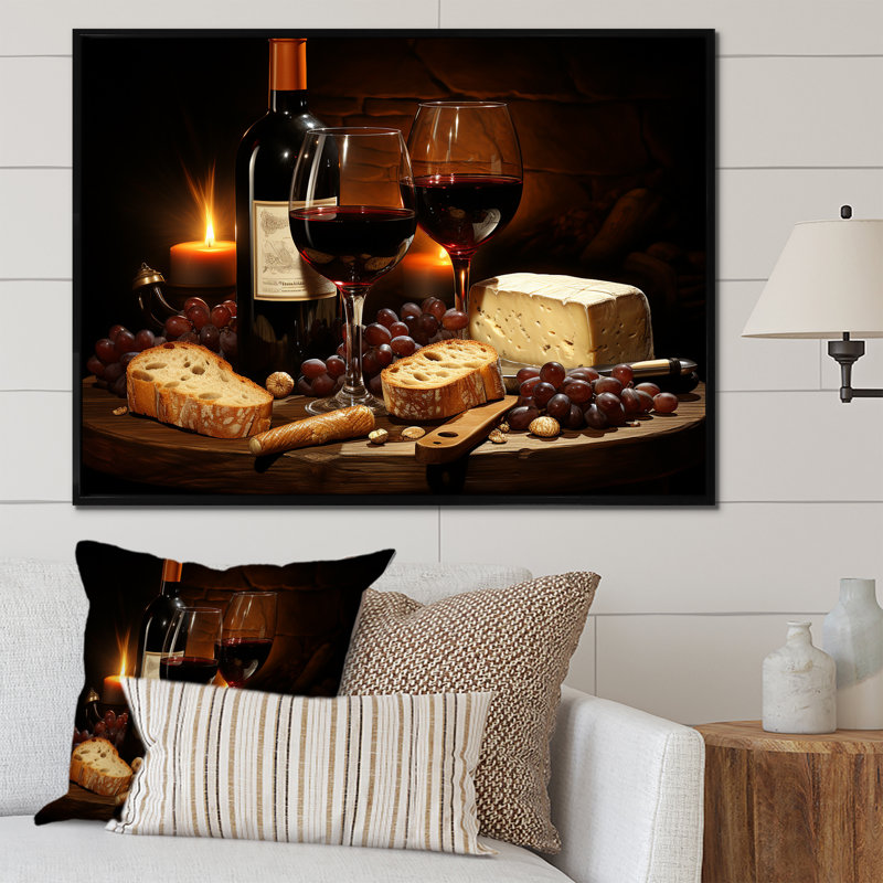Cheese and Red Wine Charcuterie Board Radiance - Art mural vin, Cadre flottant noir, H 16 po x l 32 po x P 1 po