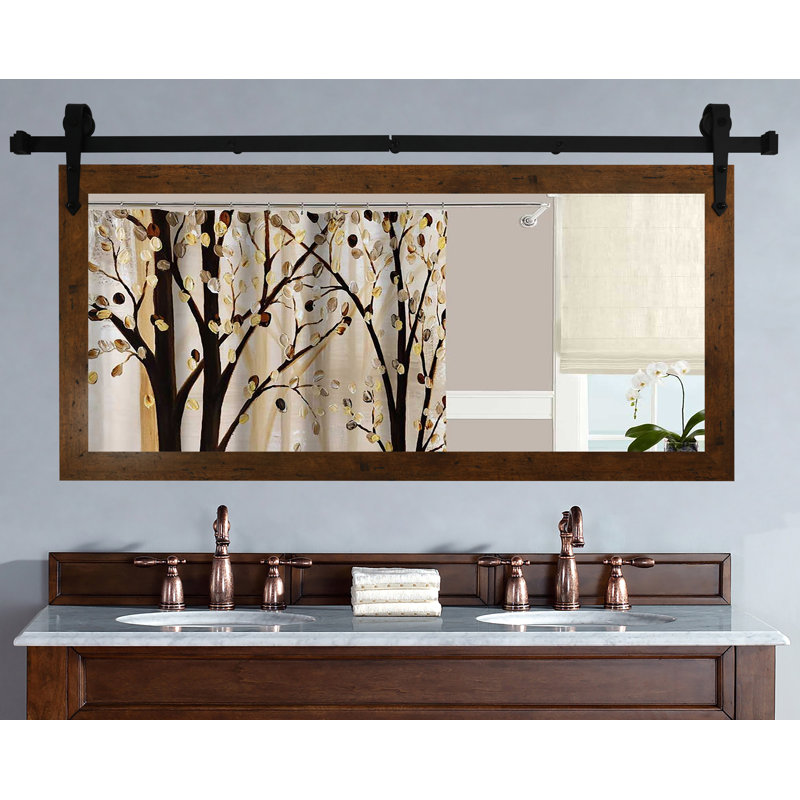 Miroir de salle de bain / meuble-lavabo Neace, H 31 po x l 54 po, Noyer clair