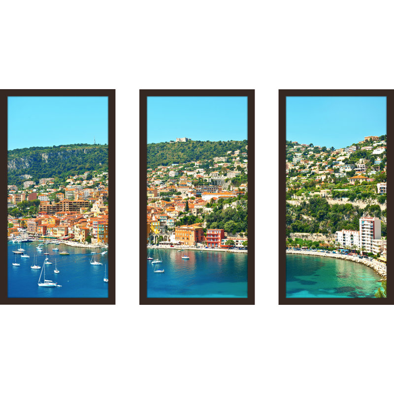 Villefranche-sur-mer, Cote Dazur - ensemble de 3 reproductions de photos sur acrylique, H 33,5 po x l 52,5 po x P 1 po