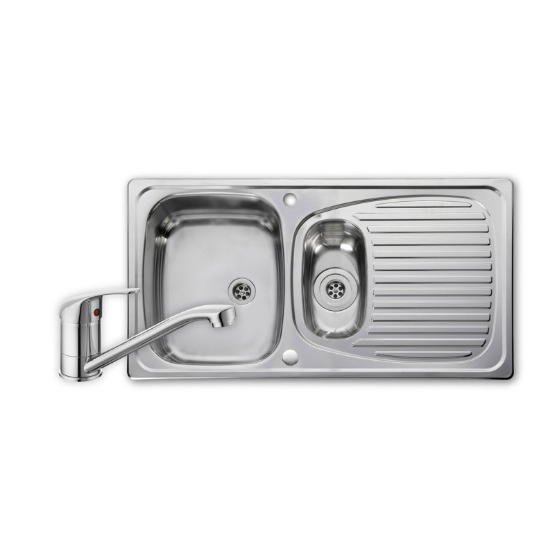 Euroline 950 x 508mm stainless steel 1.5 bowl inset sink, waste and tap pack