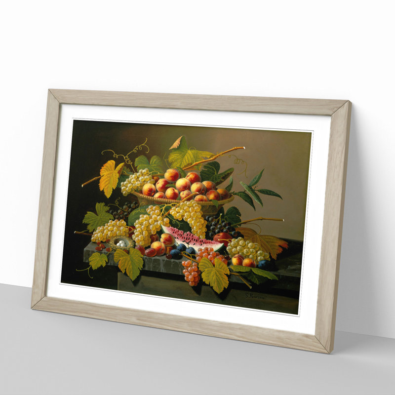 Still Life with Flowers and Fruit Vol.4 by Severin Roesen - Picture Frame Painting, 27cm H x 36cm W x 2cm D, Oak