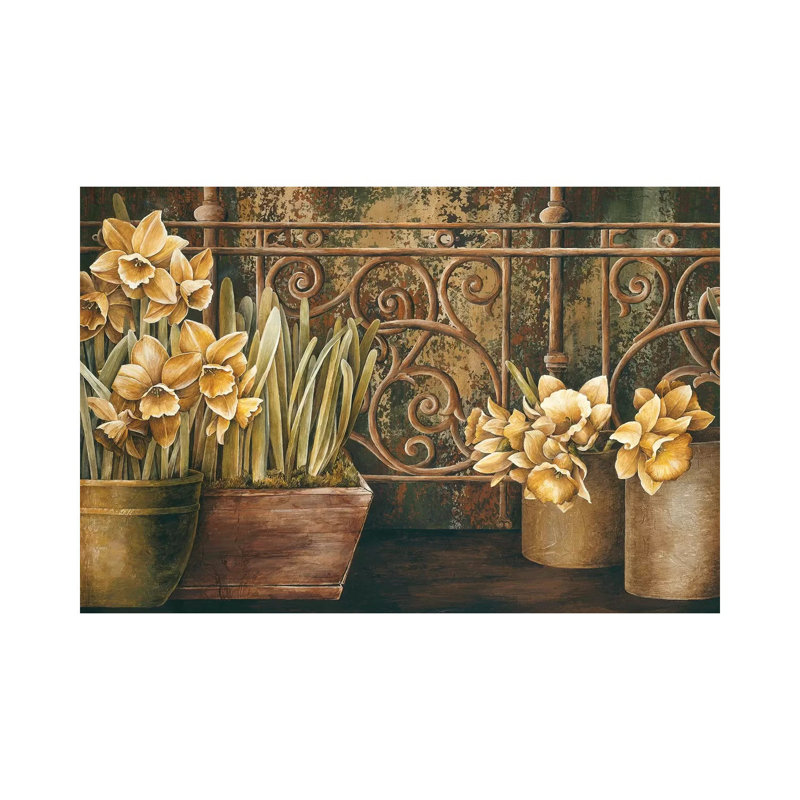 Ironwork with Daffodils 1 Piece Wrapped Canvas Painting, 66.04cm H x 101.6cm W x 1.91cm D