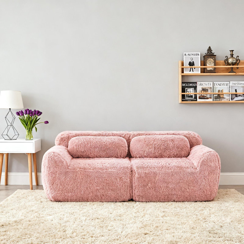 Canapé modulaire 2 places avec coussins décoratifs pour salon, Rose