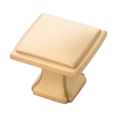 Bridges Collection Square Knob - 1-1/4" x 1-1/4 " Cabinet Knob Brushed Golden Brass - Transitional, Deco Hardware for Drawers & Cabinets