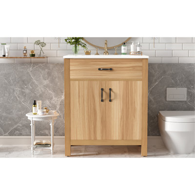 Meuble-lavabo de 30 po en bois avec cadre en bois massif, 2 portes à fermeture douce, 1 tiroir rabattable, tablette réglable, armoire de rangement moderne