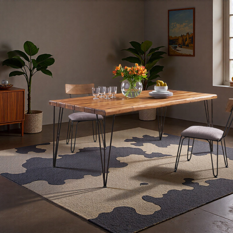 INDUSTRIAL WOOD AND METAL RECTANGULAR DINING TABLE