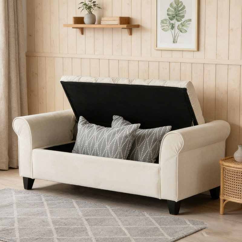 Banc de rangement en tissu, Ivoire - Tissu