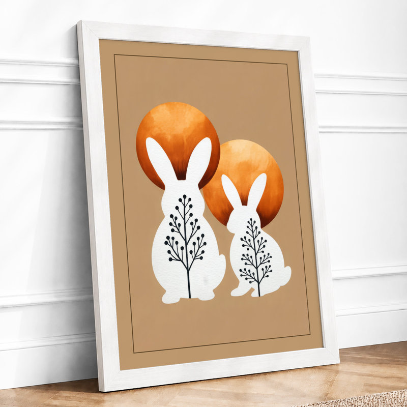 Two Geometric Foxes Modern - Framed Print, A3 - 42.0 x 29.7 cm, White