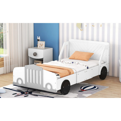 Lit plateforme simple avec roulettes en blanc - Confort et style unissent cette option de sommeil confortable et élégante