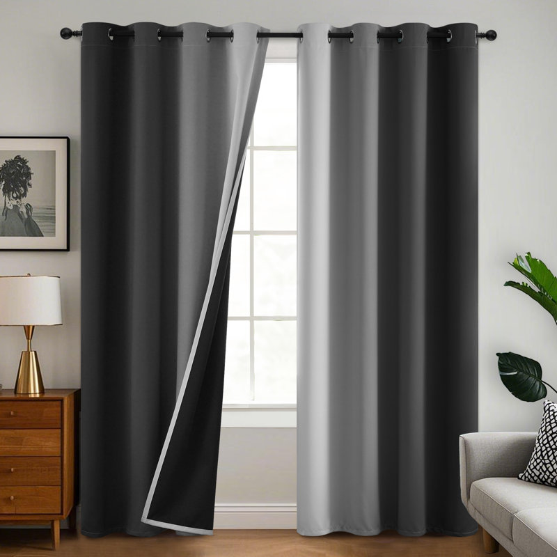 Ombre 100% Blackout Curtain-Room Darkening Grommet Drapes for Bedroom&Living Room, 52" W x 72" L, Black