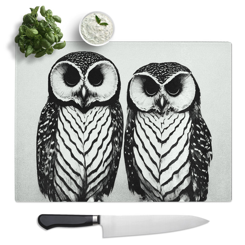 Monochrome Owls Vol.3  Glass Chopping Board