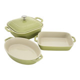 Staub Ceramic 4-Pc Baking Pans Set, Casserole Dish With Lid, Brownie Pan, Citron