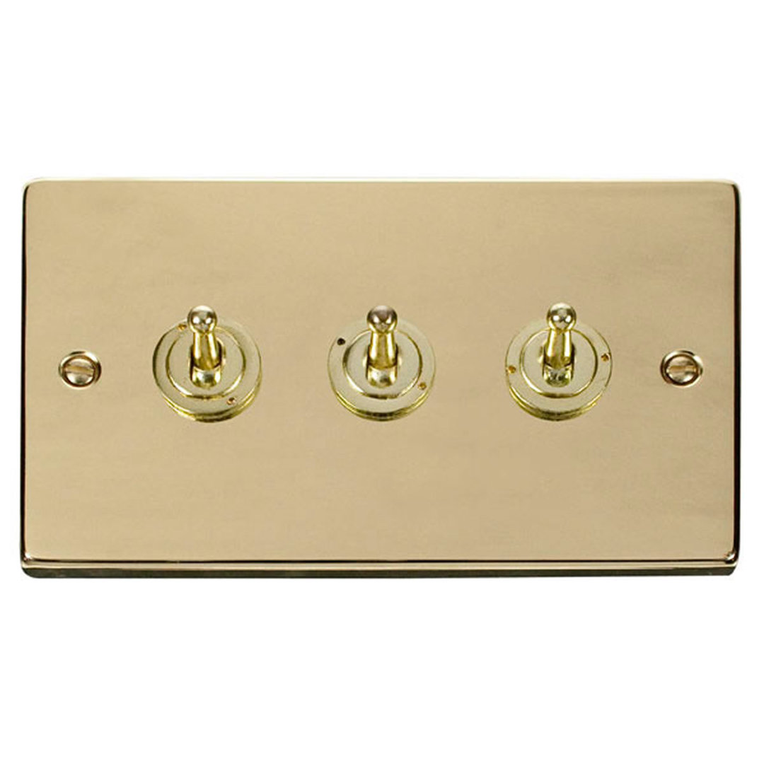 Polished Brass 3 Gang 2 Way 10AX Toggle Light Switch