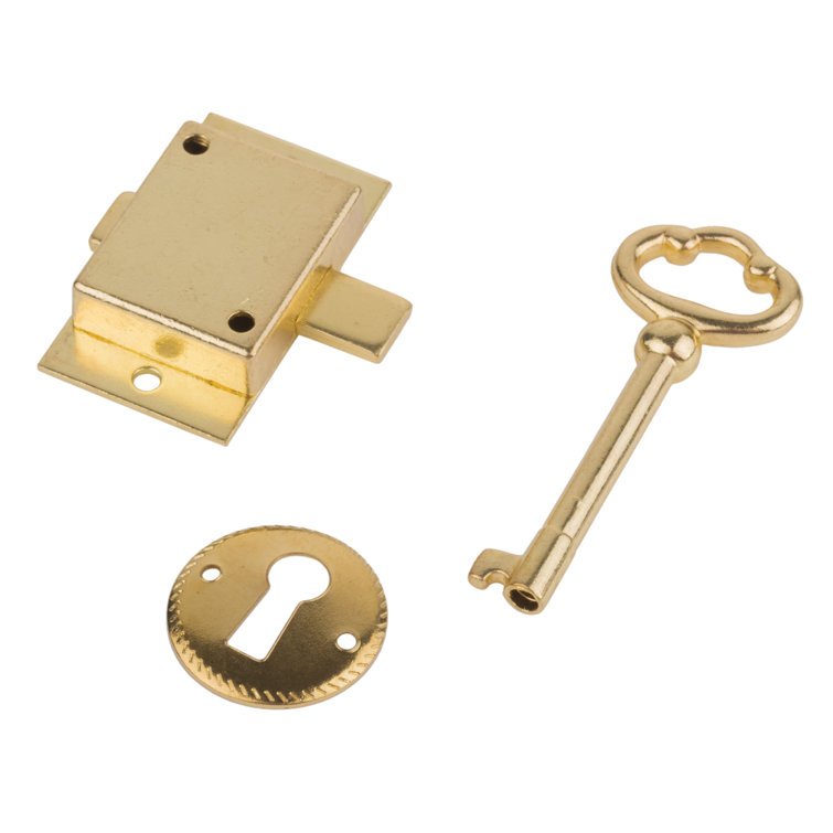 Small Brass Plated Flush Mount Lock Set for Cabinet Door or Drawer