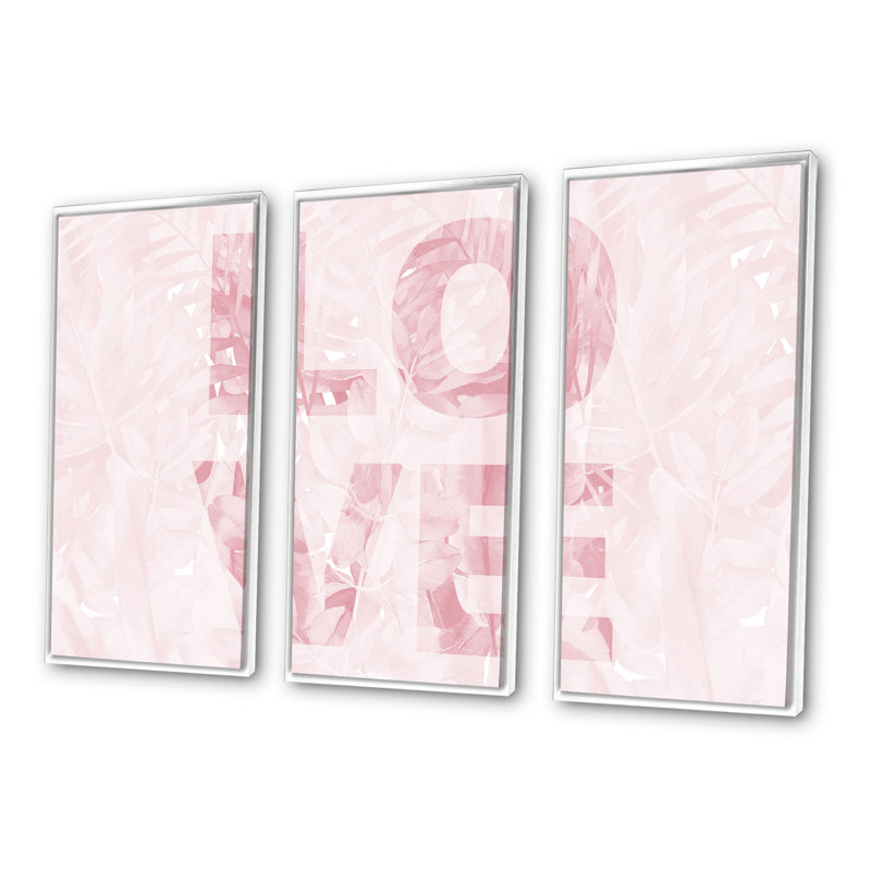 «Pink Pastel Love», 3 pièces, cadre flottant, impression sur toile, H 20 po x l 36 po, Blanc