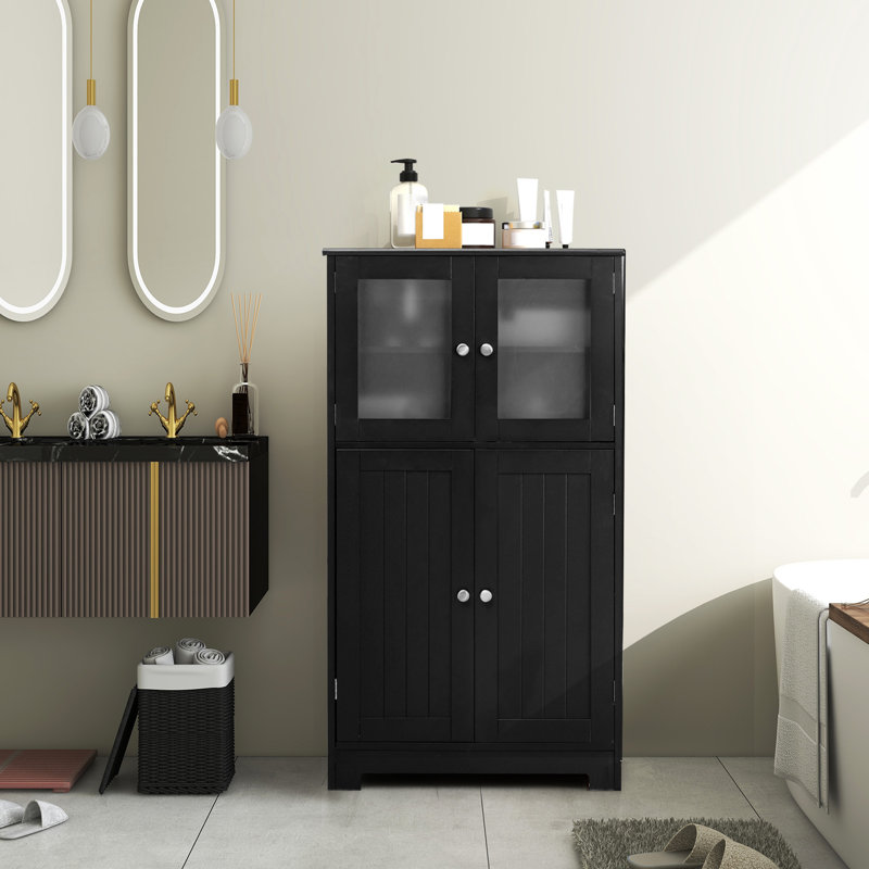 Armoire de cuisine Florena avec portes et tablette réglable, Noir, noir, noir, noir