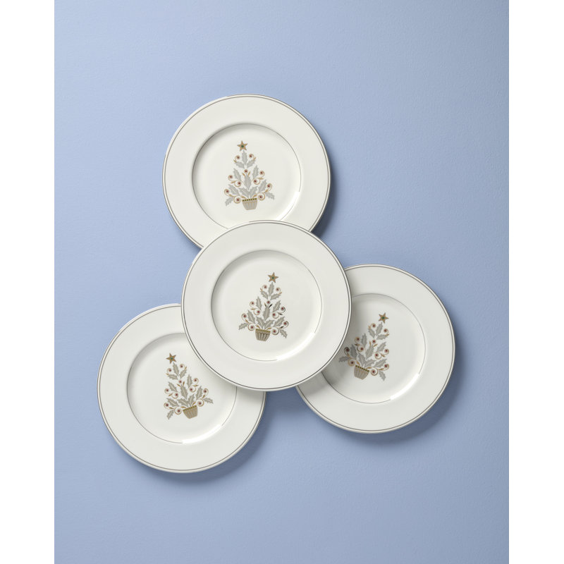 Federal Platinum Tree Accent Plates, Set of 4, White/Silver