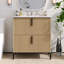 Meuble-lavabo de 30 po avec lavabo en céramique et tiroirs pleine extension, glissières de tiroir encastrées à fermeture en douceur, conception cannelée, L 30 po x l 18 po x H 34 po, panneau de fibres à densité moyenne, 1 pièce, meuble-lavabo de salle de bain, naturel, fermeture douce Tiroirs