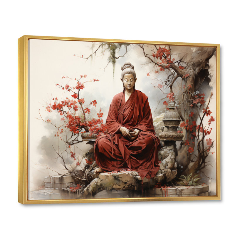 " Orange Beige Buddhism Sacred Scriptures ", Gold Floater Framed, 12" H x 20" W x 1" D
