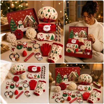 24 Days Christmas Care Gift Set Holiday Beauty Accessories Countdown Calendar with Socks Gloves Hair Acces Christmas Decor Gifts