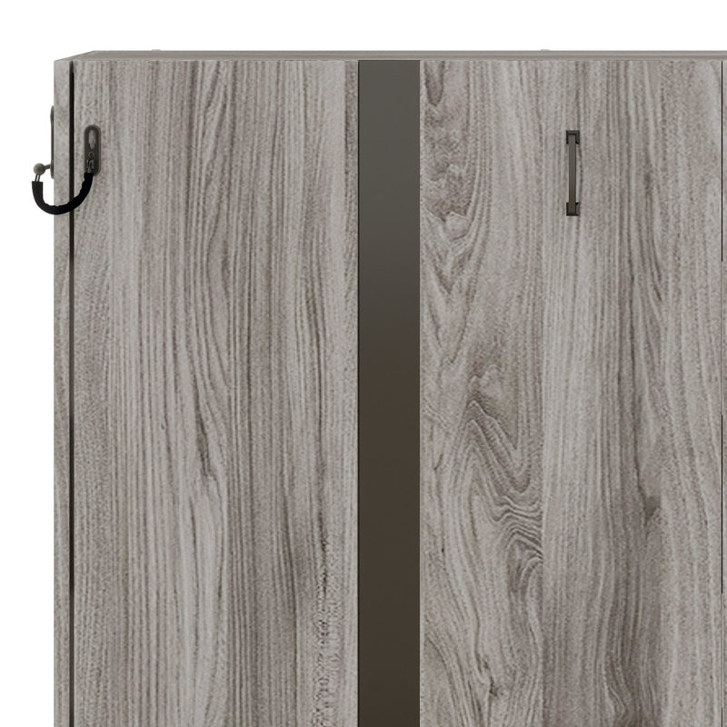 Lit armoire mural en bois intégré avec tablettes et tiroirs
