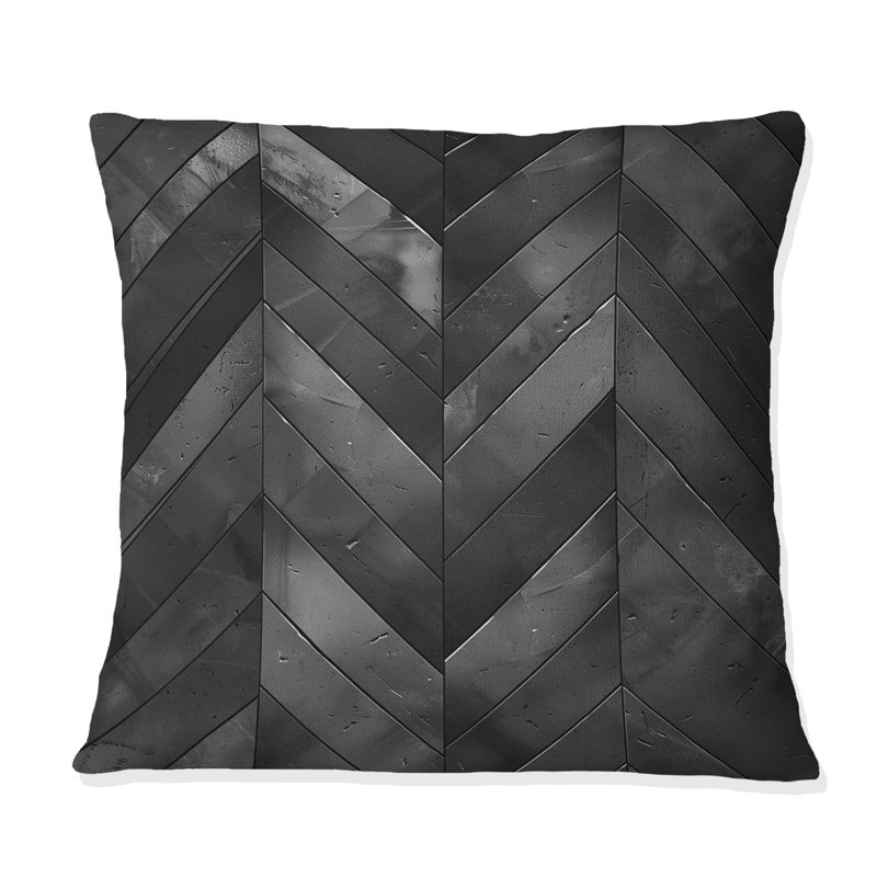 Imprimé à chevrons noir III - Coussin décoratif traditionnel, H 16 po x l 16 po