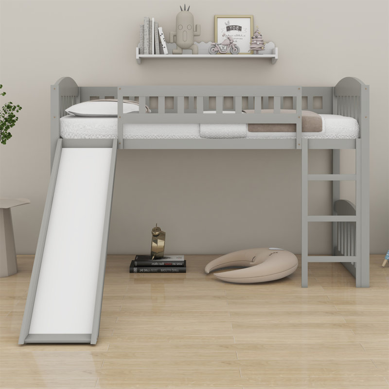 Loft Bed With Slide And Ladder, Gray
