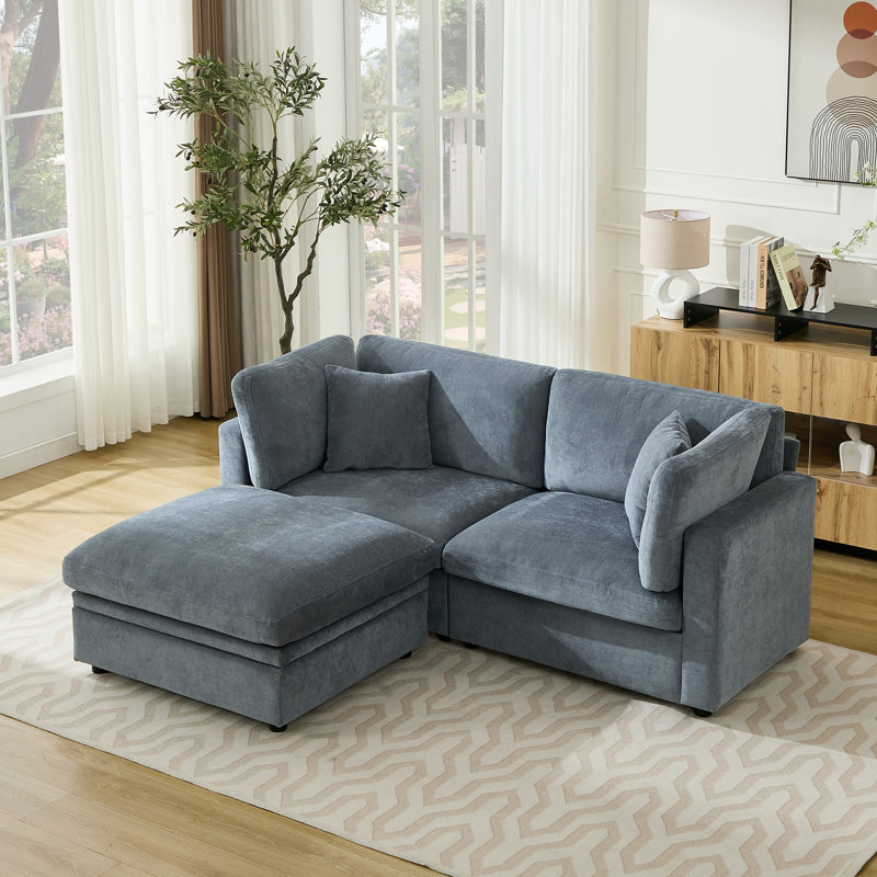 Canapé modulaire rembourré surdimensionné de 82,7 po 3 places avec repose-pieds, Gris chenille