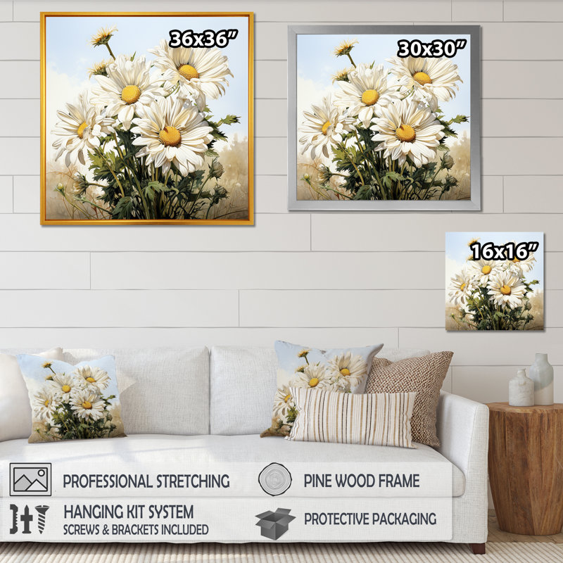 Fleurs blanches dans une forêt - marguerite blanche, H 30 po x l 30 po x P 1,5 po, Toile tendue