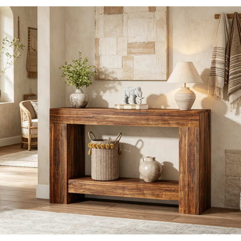 Farmhouse Entryway Console Table, 2-Tier Entryway Table, Long Sofa Accent Table Behind Couch Table w/ Open Storage for Entrance, Living Room, Hallway, 47"