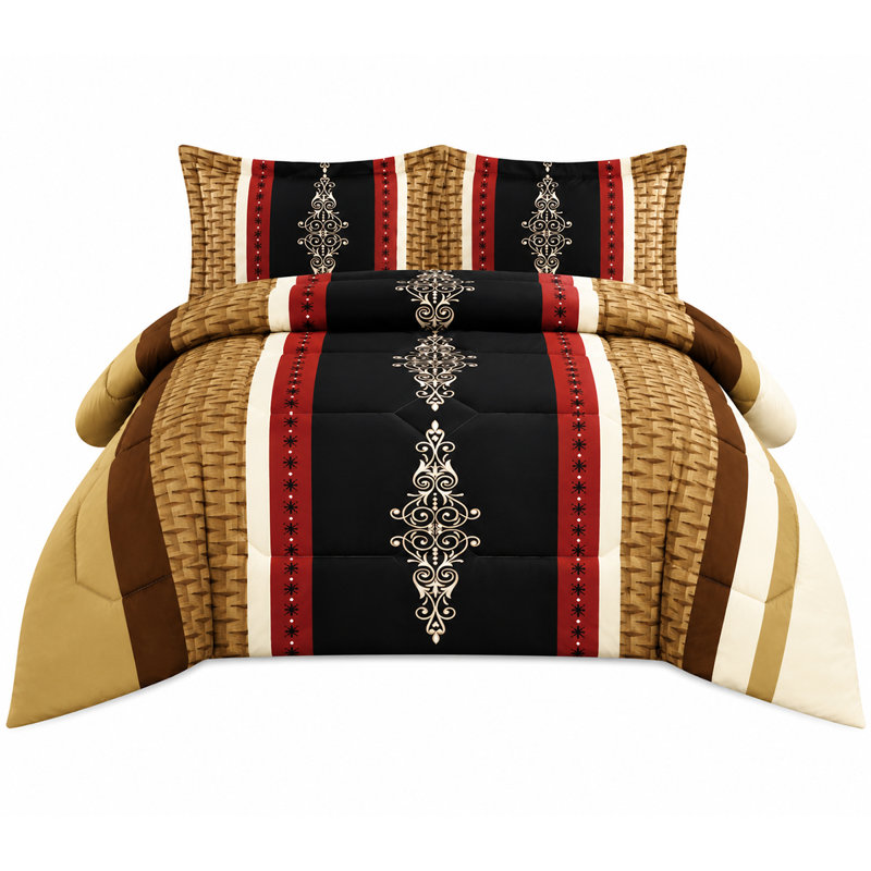 Brown Trendy Printed Bedspread Floral Design Quilted with Pillow Shams, King Bedspread + 2 Standard Shams