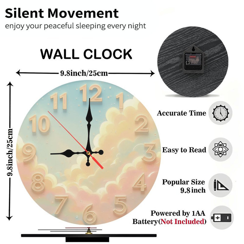 Horloge avec chiffres et nuages pastel
