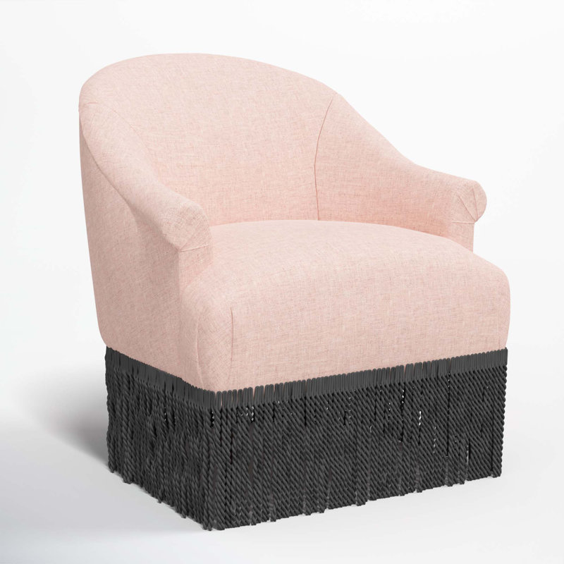 Fauteuil à oreilles Callie, Noir, Lin quartz rose texturé Zuma