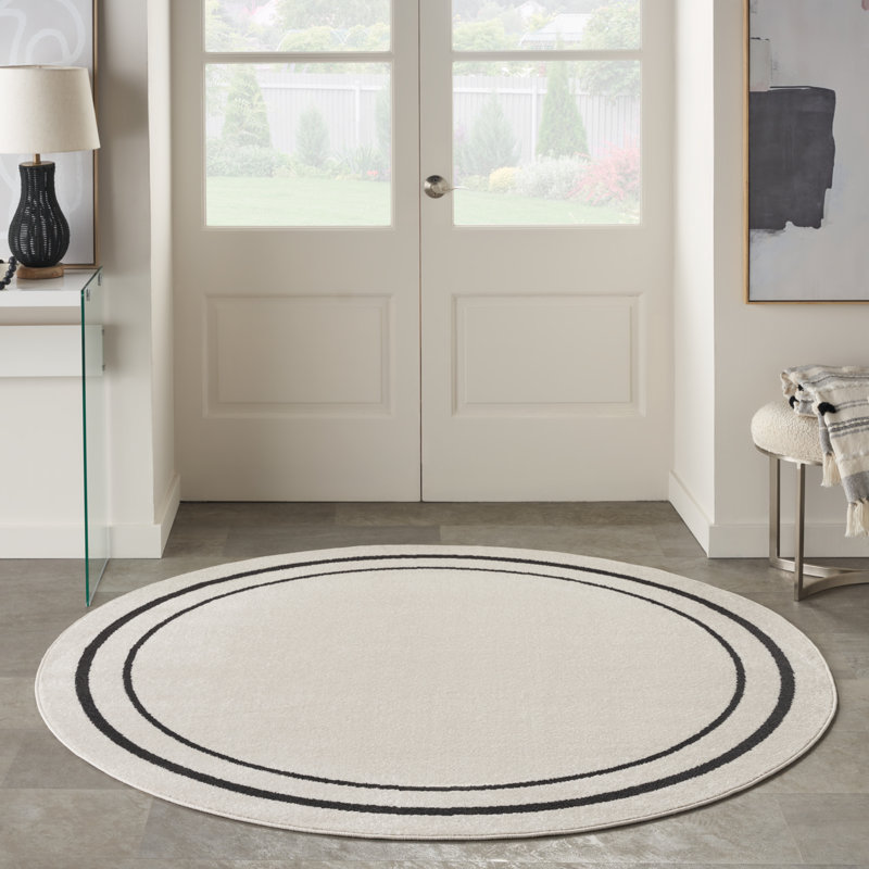 Tapis intérieur / extérieur noir Nourison Essentials Ivory, Rond 6 pi