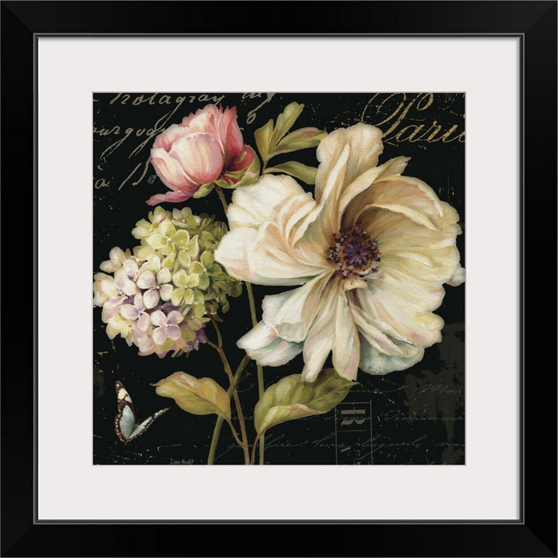 "Marche de fleurs de fleurs sur noir II" par Lisa Audit, impression, H 20 po x l 20 po, Impression encadrée, Blanc