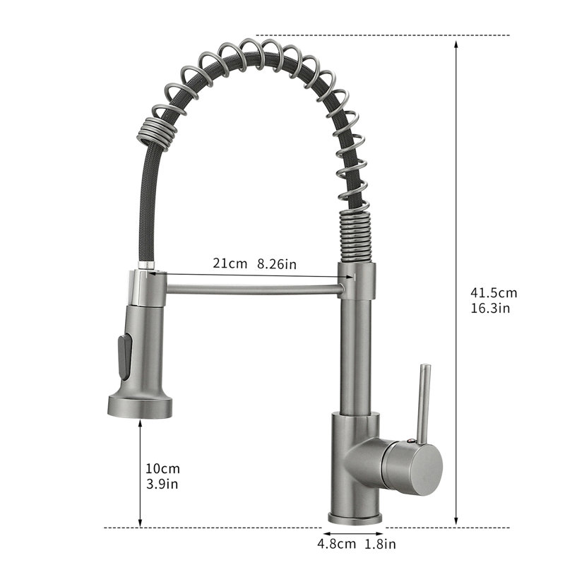 Single Handle Kitchen Sink Faucet With Pull Down , Matte Black, High Arch, Ceramic Filled Grey Pull-Down Spray, Handle, Long Neck Spout, Easy Clean