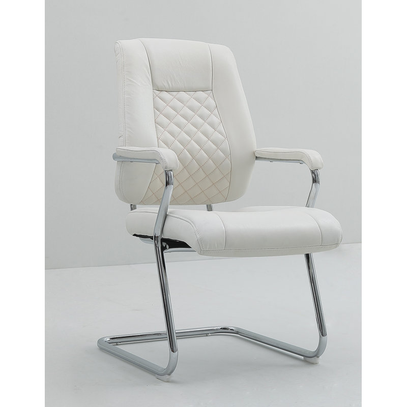 Chaise d’appoint en cuir véritable Rockett, Ivoire blanc, Acier inoxydable poli