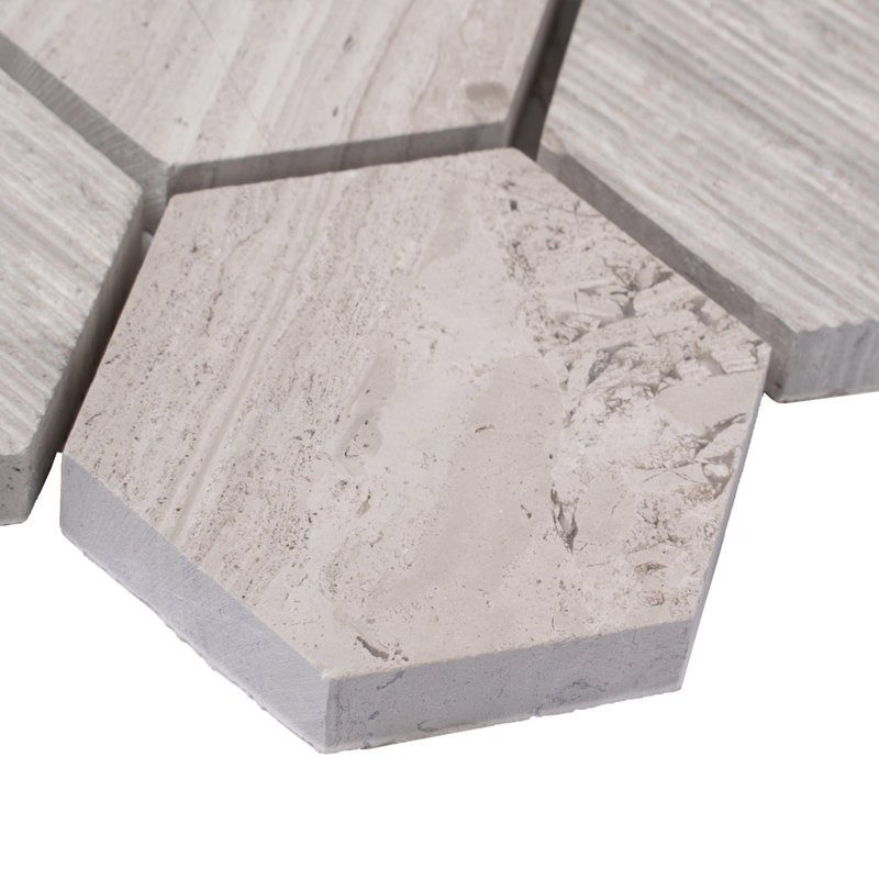 Textured Honeycomb Hexagon Marble Mosaic Tile, Gray