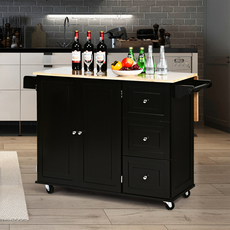 Salazar Solid Wood Top Kitchen Island, Black