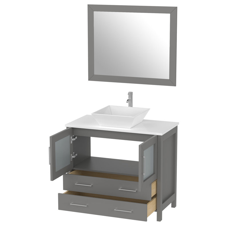 Ensemble de meuble-lavabo simple avec miroir , Gris, 36" l