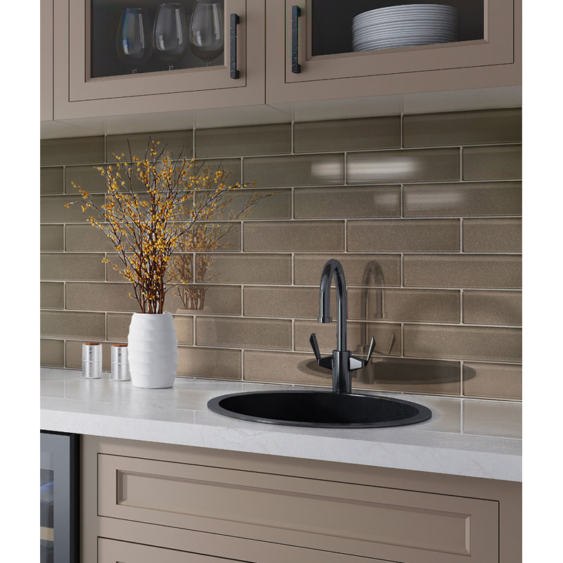 2X8 Subway Glass Mosaic Tile, Dark Gray