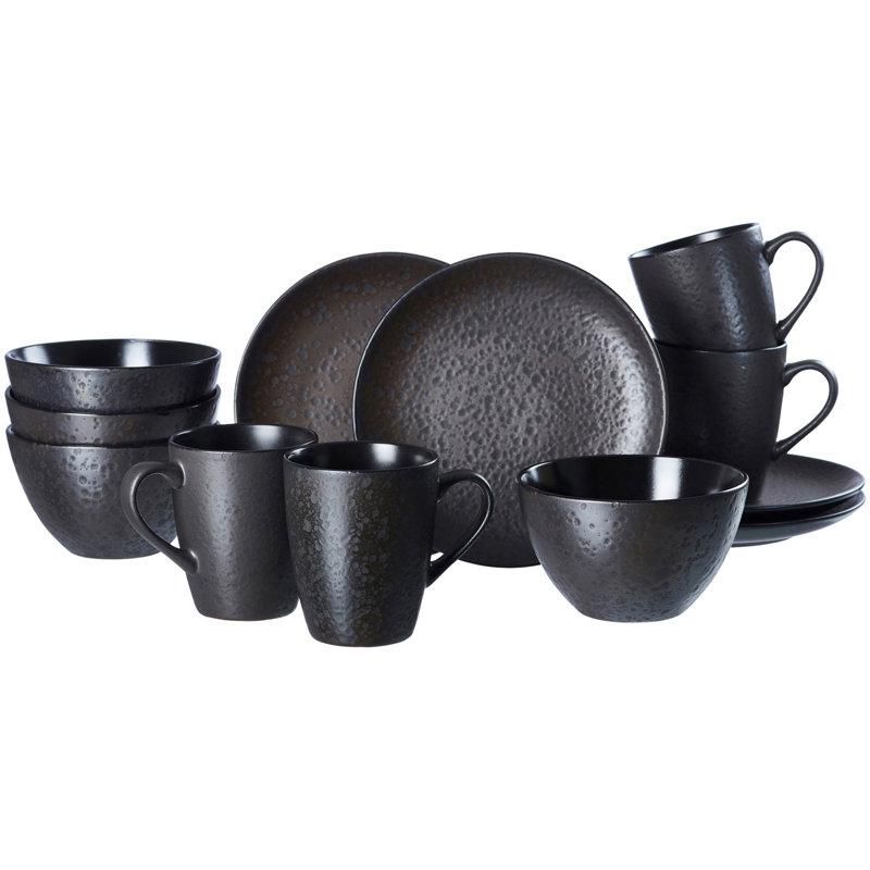 Piece Stoneware Dinnerware Set - Service for 6, Black