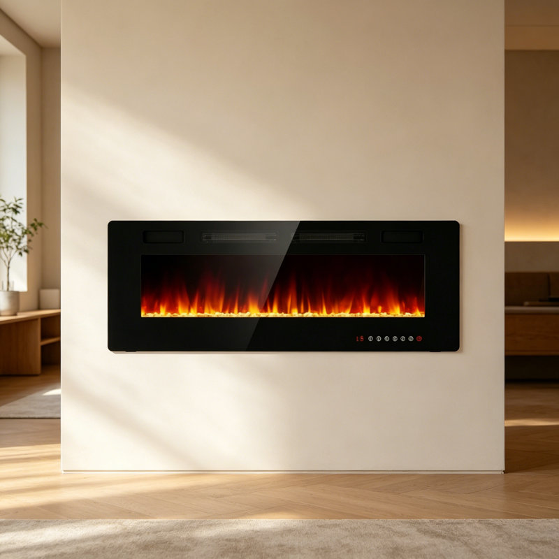 50" Ultra-thin Electric Fireplace, Modern In-wall Recessed & Wall-mounted Fireplace, 12 Flame Colors, Quiet 750/1500w Heater, Remote & Touch Control